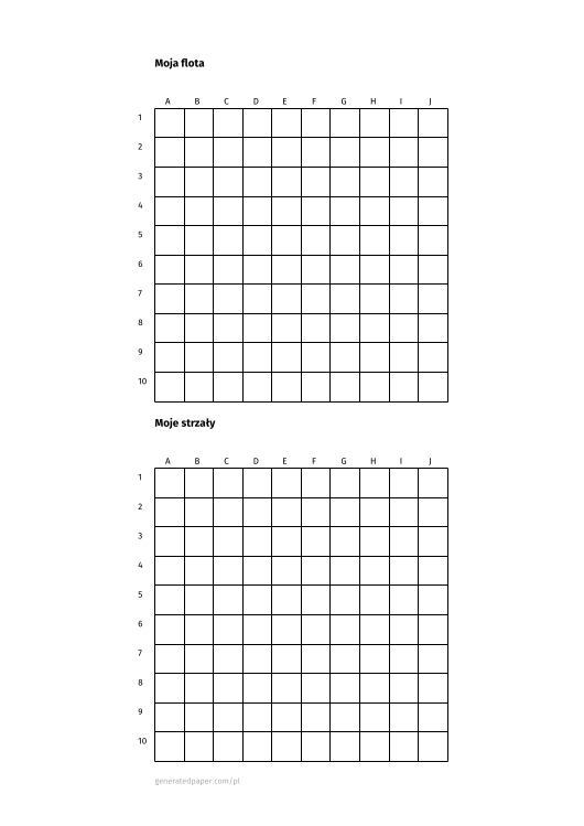 Gra w statki — podgląd pliku PDF do druku