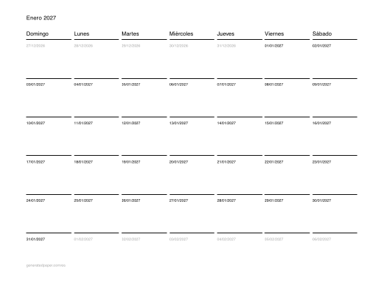 Calendario mensual 2027 tamaño carta — vista previa del PDF para imprimir