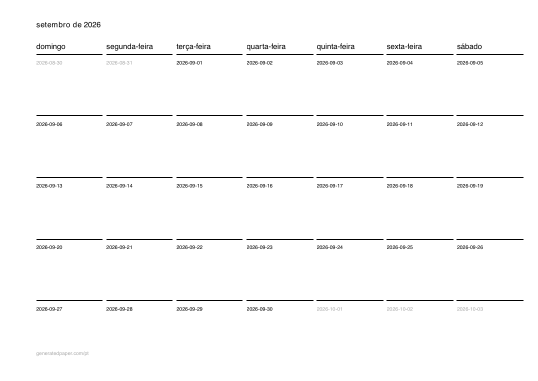 Calendário Mensal – A4, Início no Domingo — pré-visualização do PDF para imprimir