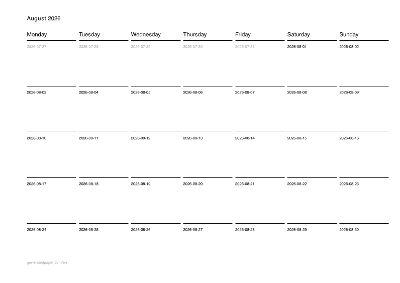 Calendrier Mensuel à Imprimer – A4