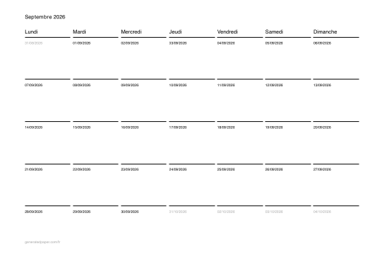 Calendrier Mensuel à Imprimer – A4 — aperçu du PDF à imprimer