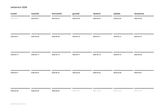 Calendario mensile da stampare – A4 — anteprima del PDF da stampare