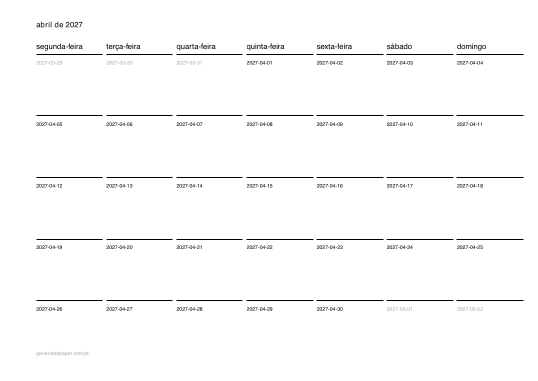 Calendário de abril para imprimir — pré-visualização do PDF para imprimir