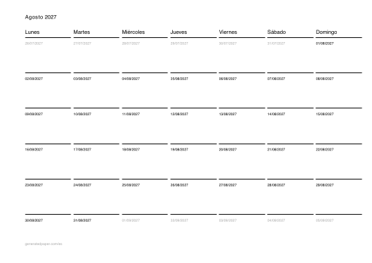 Calendario de agosto para imprimir — vista previa del PDF para imprimir
