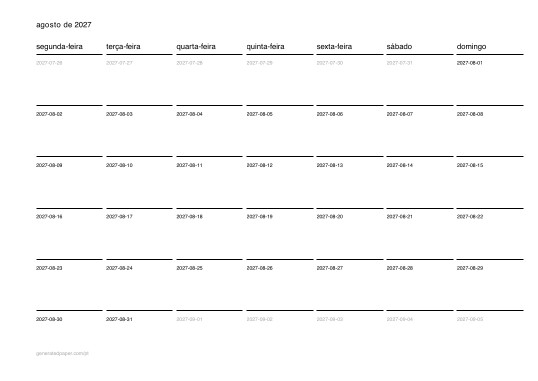 Calendário de agosto para imprimir — pré-visualização do PDF para imprimir