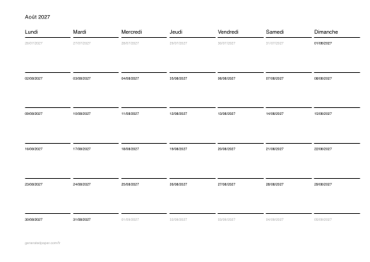 Calendrier août à imprimer — aperçu du PDF à imprimer