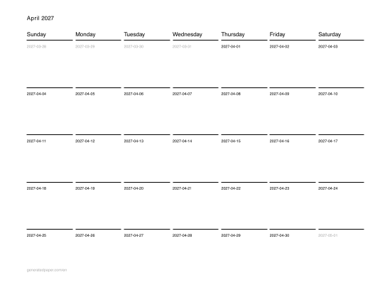 Printable April Calendar — printable PDF preview