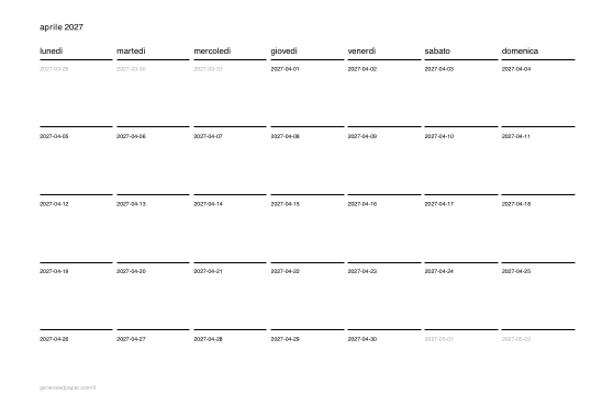 Calendario aprile da stampare — anteprima del PDF da stampare