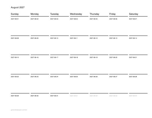 Printable August Calendar — printable PDF preview