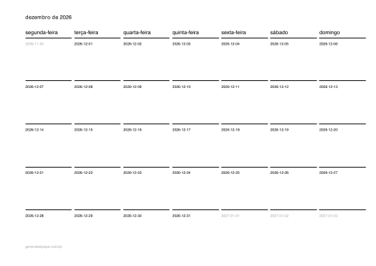 Calendário de dezembro para imprimir — pré-visualização do PDF para imprimir