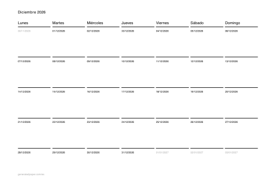 Calendario de diciembre para imprimir — vista previa del PDF para imprimir