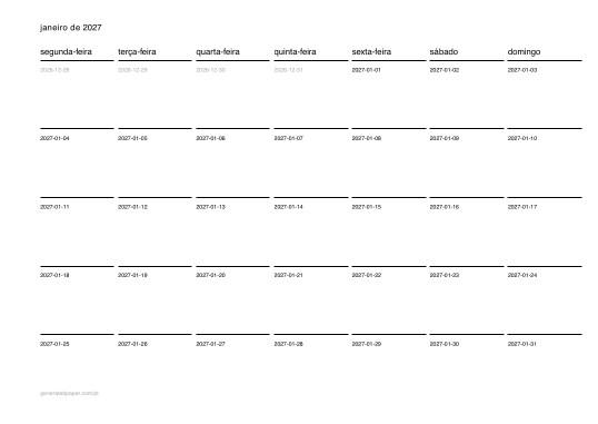 Calendário de janeiro para imprimir — pré-visualização do PDF para imprimir