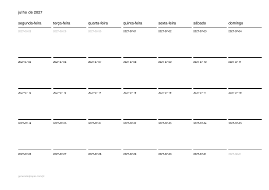 Calendário de julho para imprimir — pré-visualização do PDF para imprimir