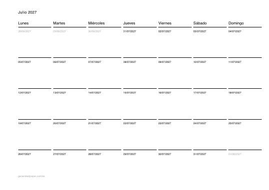 Calendario de julio para imprimir — vista previa del PDF para imprimir