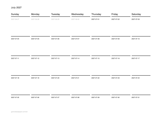 Printable July Calendar — printable PDF preview