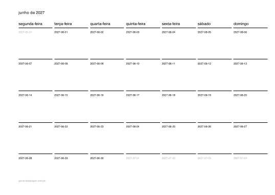 Calendário de junho para imprimir — pré-visualização do PDF para imprimir