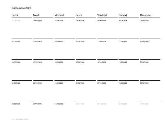 Calendrier Mensuel à Imprimer – Letter — aperçu du PDF à imprimer