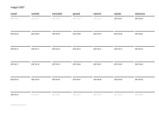 Calendario maggio da stampare — anteprima del PDF da stampare