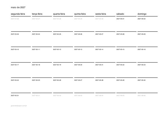 Calendário de maio para imprimir — pré-visualização do PDF para imprimir