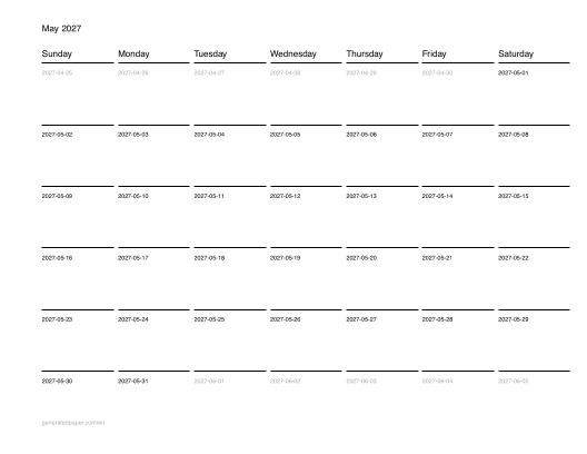 Printable May Calendar — printable PDF preview