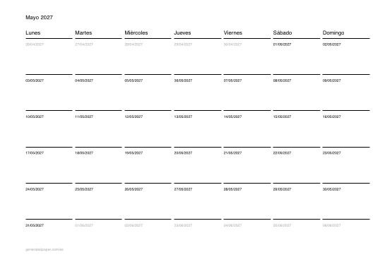 Calendario de mayo para imprimir — vista previa del PDF para imprimir