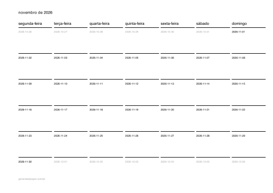Calendário de novembro para imprimir — pré-visualização do PDF para imprimir