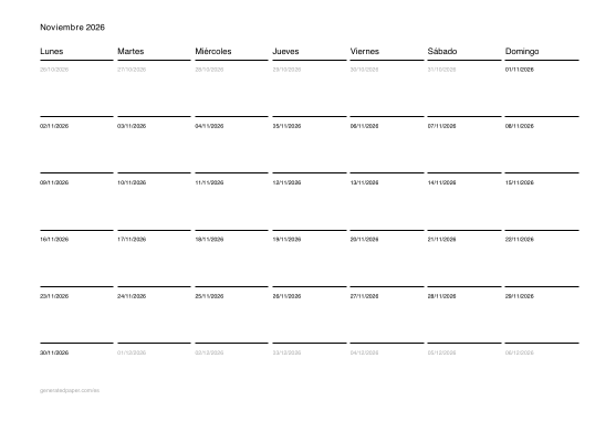 Calendario de noviembre para imprimir — vista previa del PDF para imprimir