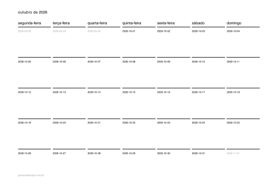 Calendário de outubro para imprimir — pré-visualização do PDF para imprimir