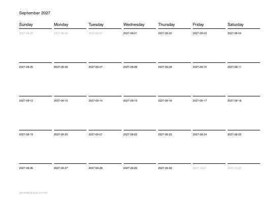 Printable September Calendar — printable PDF preview