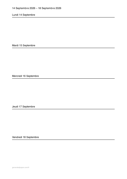 Planning Semaine de Travail – A4 (Lundi–Vendredi) — aperçu du PDF à imprimer