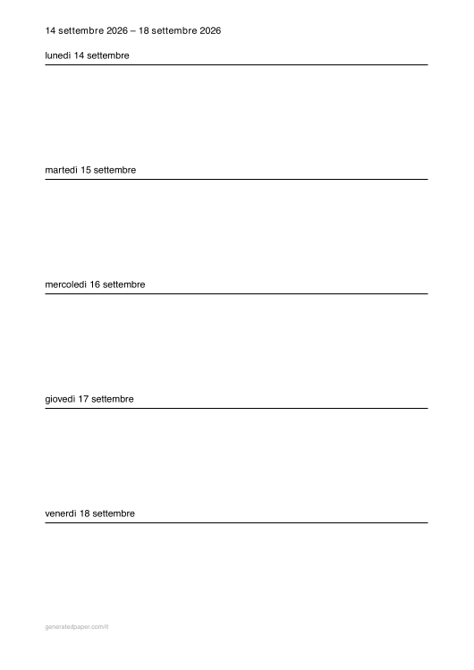 Planner settimanale di 5 giorni – A4 — anteprima del PDF da stampare