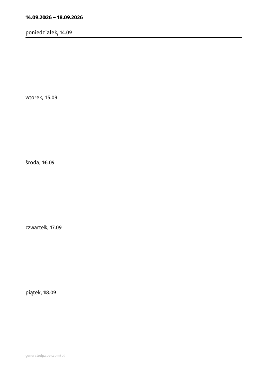 Darmowy Planer Tygodnia Roboczego – A4 (Pon–Pt) — podgląd pliku PDF do druku