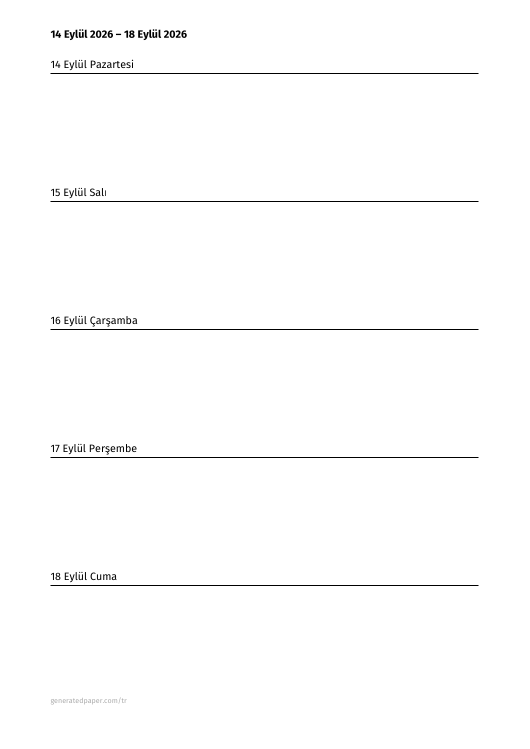 Ücretsiz Yazdırılabilir 5 Günlük Haftalık Planlayıcı – A4 — yazdırılabilir PDF önizlemesi