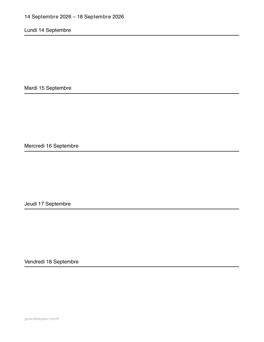 Planning Semaine de Travail – Letter (Lundi–Vendredi) — aperçu du PDF à imprimer