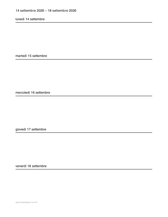 Planner settimanale di 5 giorni – Letter — anteprima del PDF da stampare