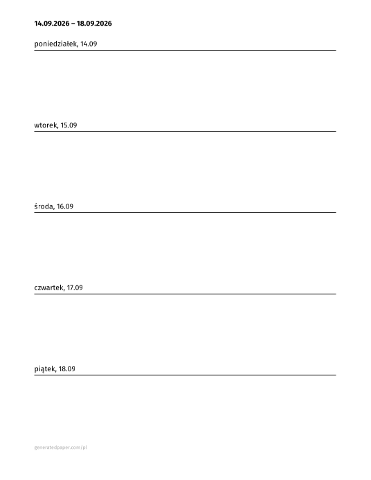 Darmowy Planer Tygodnia Roboczego – Letter (Pon–Pt) — podgląd pliku PDF do druku