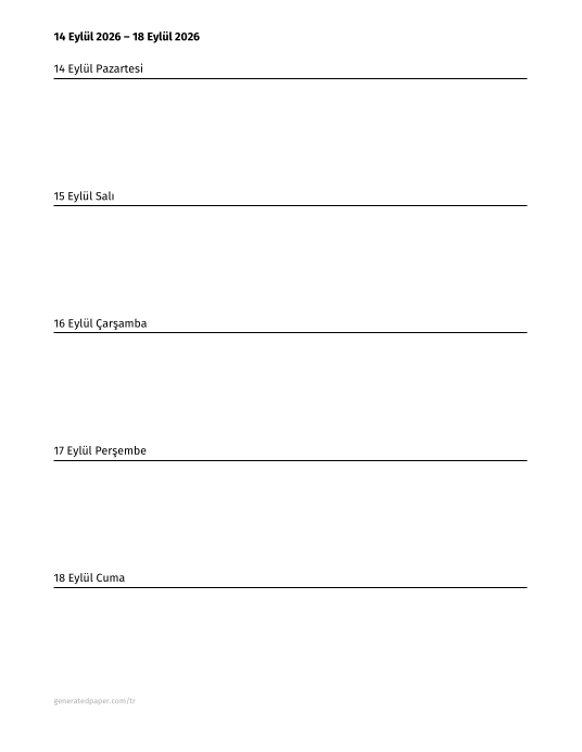 Ücretsiz Yazdırılabilir 5 Günlük Haftalık Planlayıcı – Letter — yazdırılabilir PDF önizlemesi