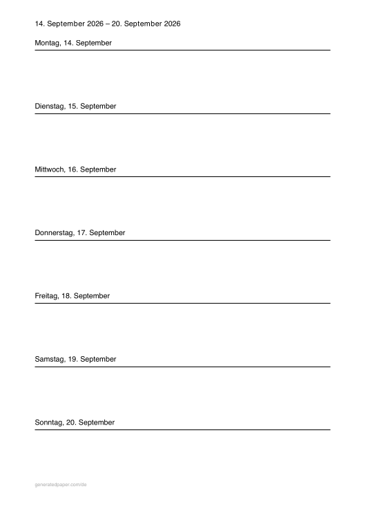 Kostenloser Wochenplaner – A4 — Vorschau der PDF-Vorlage zum Ausdrucken