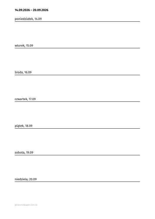 Darmowy Tygodniowy Planer – A4 — podgląd pliku PDF do druku
