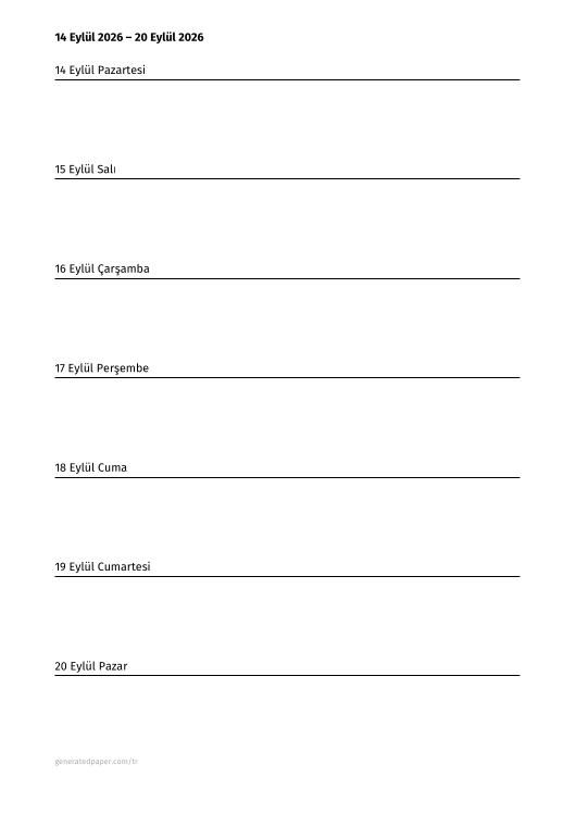 Ücretsiz Yazdırılabilir Haftalık Planlayıcı PDF — yazdırılabilir PDF önizlemesi