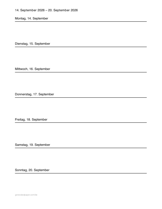 Kostenloser Wochenplaner – Letter — Vorschau der PDF-Vorlage zum Ausdrucken