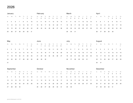 Calendar 2026 to Print