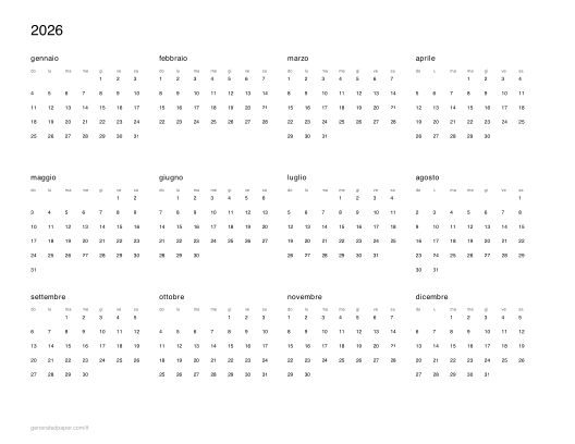 Calendario 2026 da stampare — anteprima del PDF da stampare