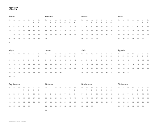 Calendario 2027 para imprimir — vista previa del PDF para imprimir
