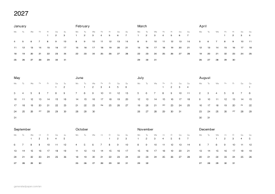 Calendar 2027 to Print