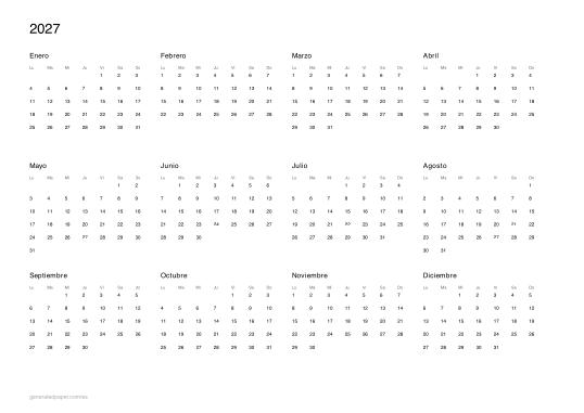 Calendario 2027 para imprimir — vista previa del PDF para imprimir