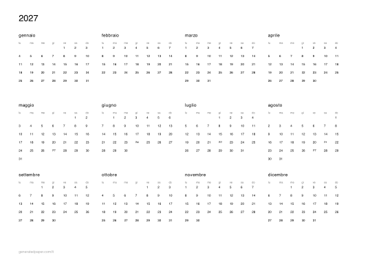 Calendario 2027 da stampare — anteprima del PDF da stampare