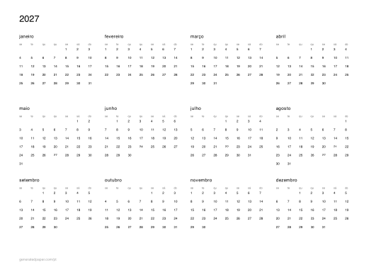 Calendário 2027 para imprimir — pré-visualização do PDF para imprimir