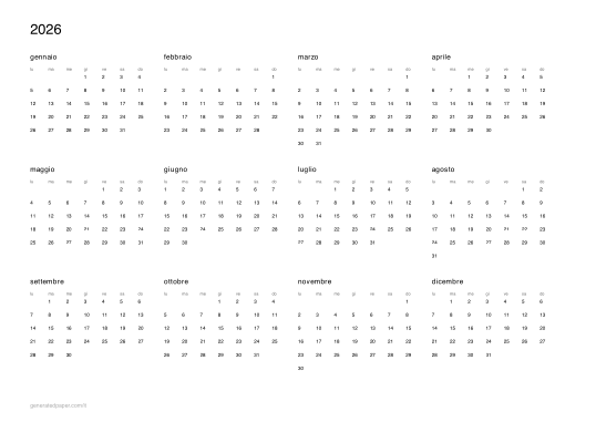 Calendario annuale da stampare – PDF gratis di una pagina — anteprima del PDF da stampare