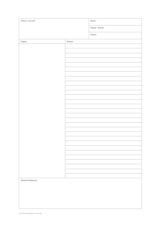 Cornell Notizpapier A4 – Eng liniert — Vorschau der PDF-Vorlage zum Ausdrucken